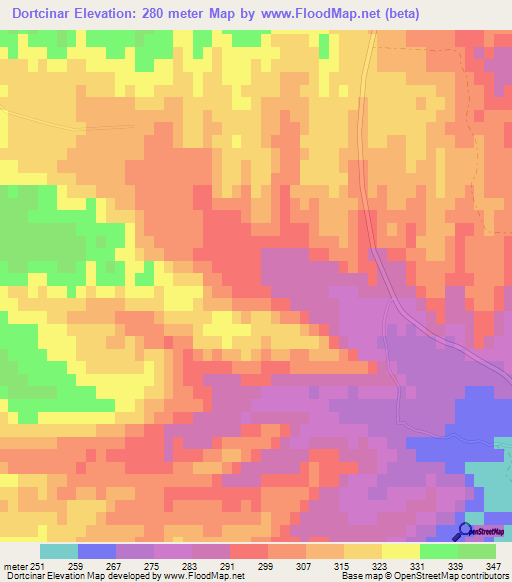 Dortcinar,Azerbaijan Elevation Map
