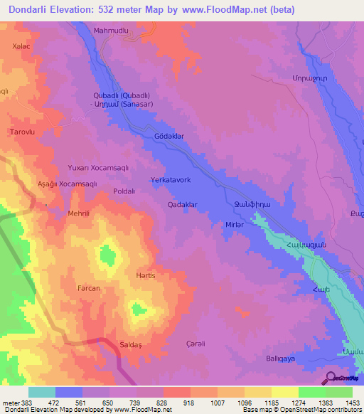 Dondarli,Azerbaijan Elevation Map