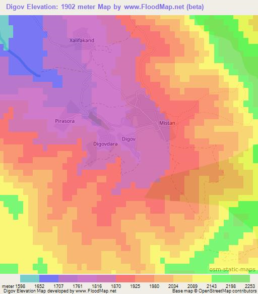 Digov,Azerbaijan Elevation Map