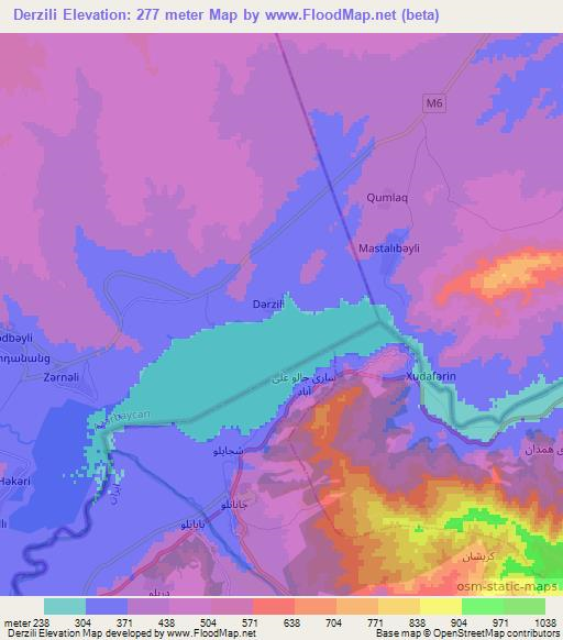 Derzili,Azerbaijan Elevation Map