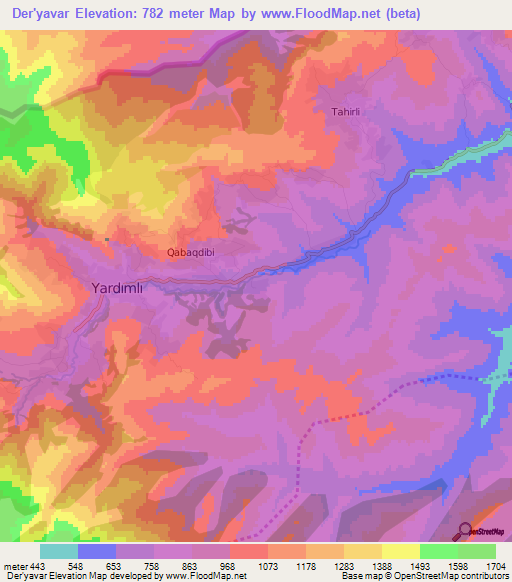 Der'yavar,Azerbaijan Elevation Map