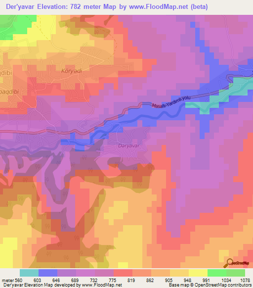 Der'yavar,Azerbaijan Elevation Map