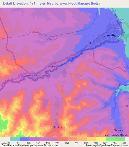 Delali,Azerbaijan Elevation Map
