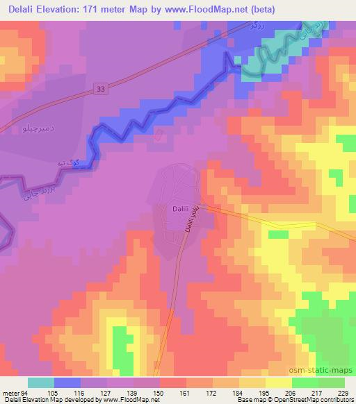 Delali,Azerbaijan Elevation Map