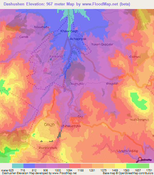 Dashushen,Azerbaijan Elevation Map