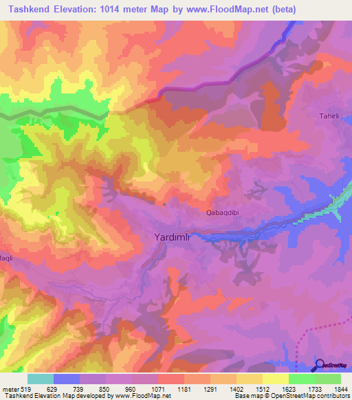 Tashkend,Azerbaijan Elevation Map