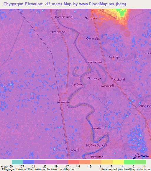 Chygyrgan,Azerbaijan Elevation Map