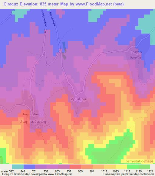 Ciraquz,Azerbaijan Elevation Map