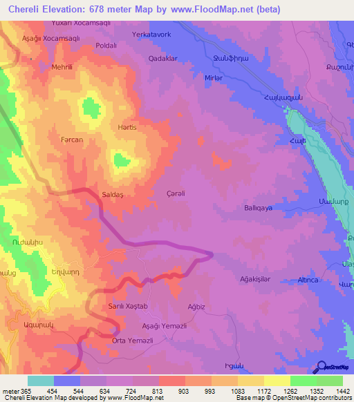 Chereli,Azerbaijan Elevation Map