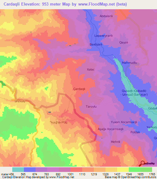 Cardaqli,Azerbaijan Elevation Map