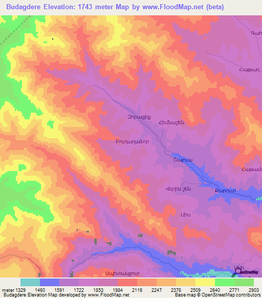 Budagdere,Azerbaijan Elevation Map