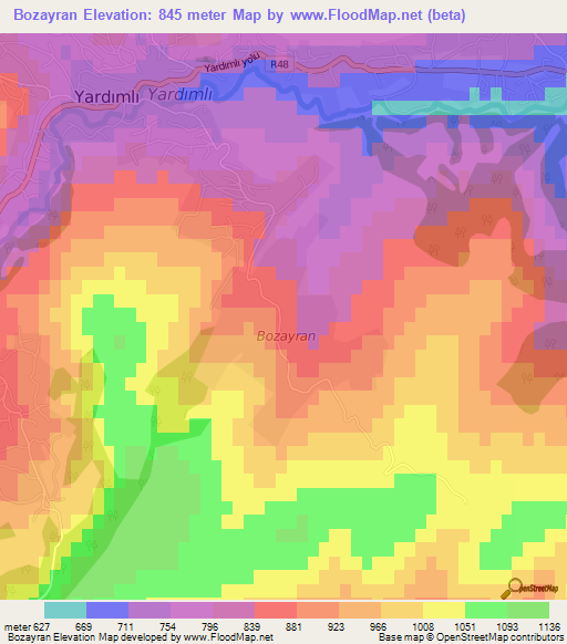 Bozayran,Azerbaijan Elevation Map
