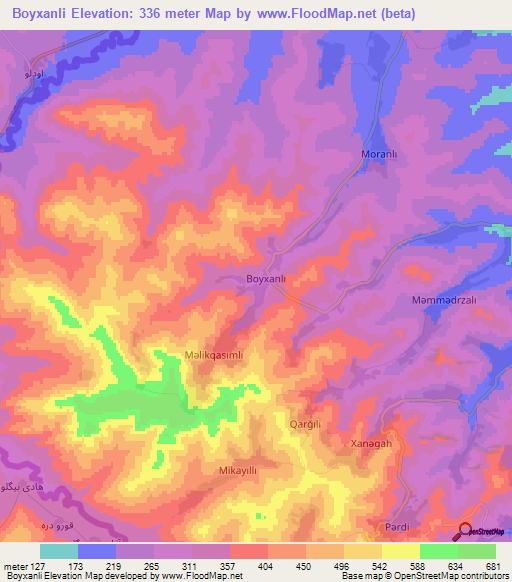 Boyxanli,Azerbaijan Elevation Map