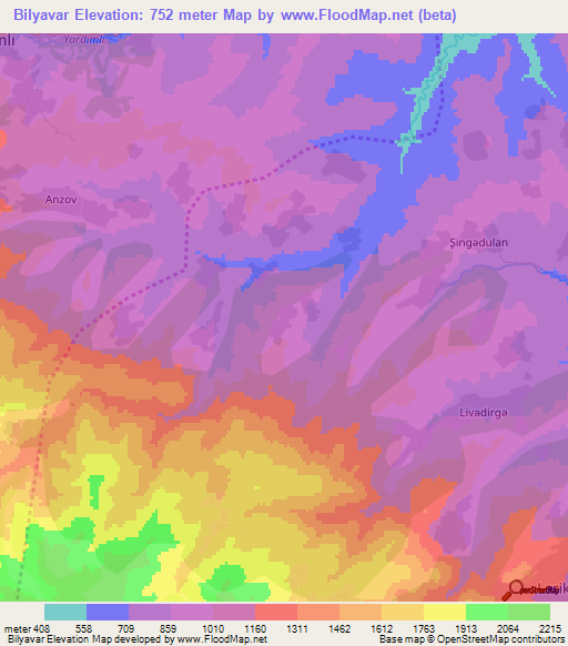 Bilyavar,Azerbaijan Elevation Map