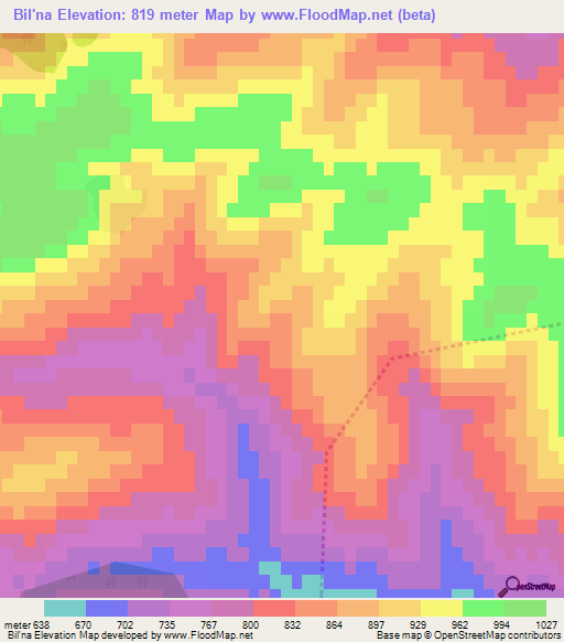 Bil'na,Azerbaijan Elevation Map