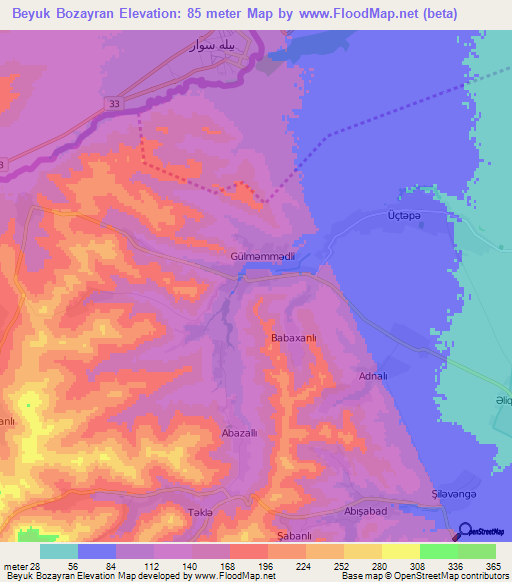 Beyuk Bozayran,Azerbaijan Elevation Map