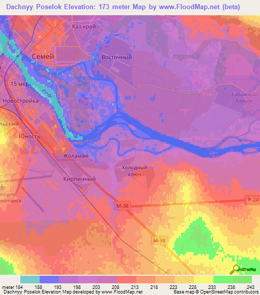 Dachnyy Poselok,Kazakhstan Elevation Map