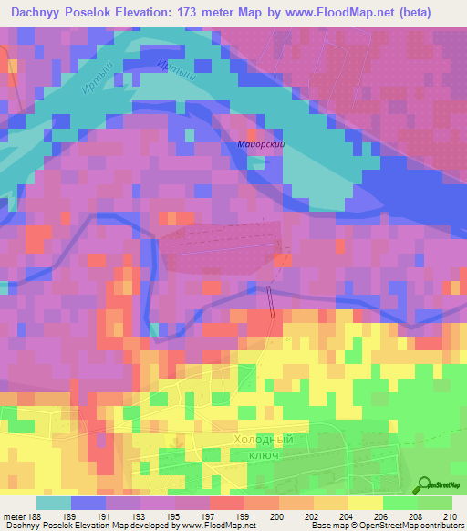 Dachnyy Poselok,Kazakhstan Elevation Map