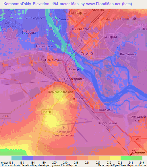 Komsomol'skiy,Kazakhstan Elevation Map