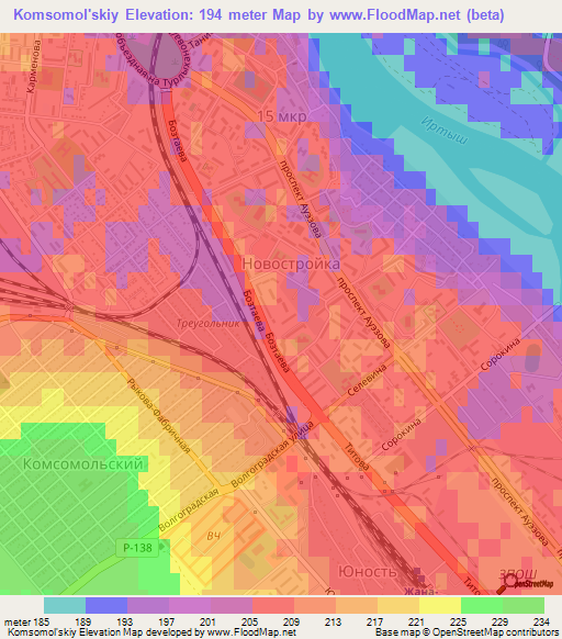 Komsomol'skiy,Kazakhstan Elevation Map