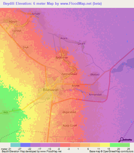 Beydili,Azerbaijan Elevation Map