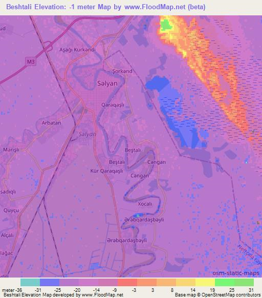 Beshtali,Azerbaijan Elevation Map