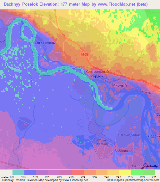Dachnyy Poselok,Kazakhstan Elevation Map