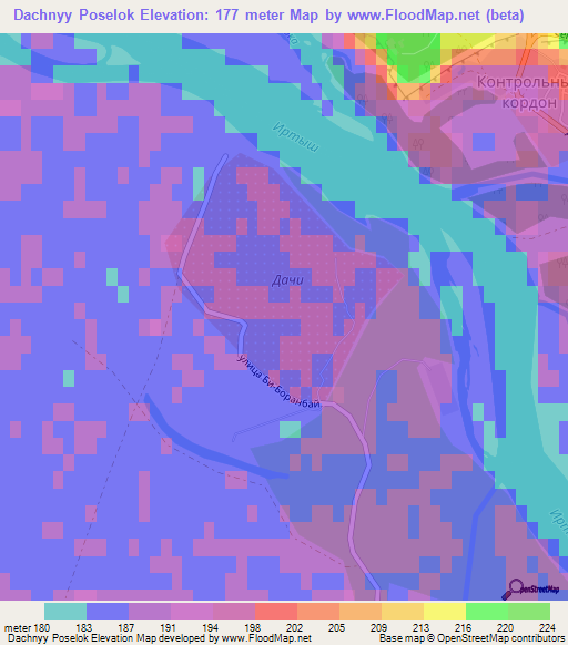 Dachnyy Poselok,Kazakhstan Elevation Map