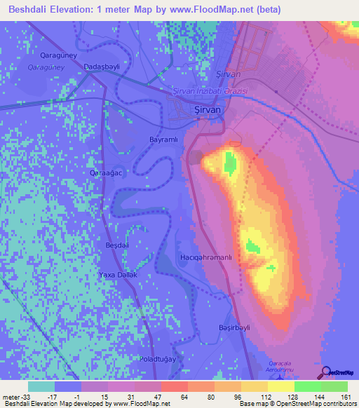 Beshdali,Azerbaijan Elevation Map