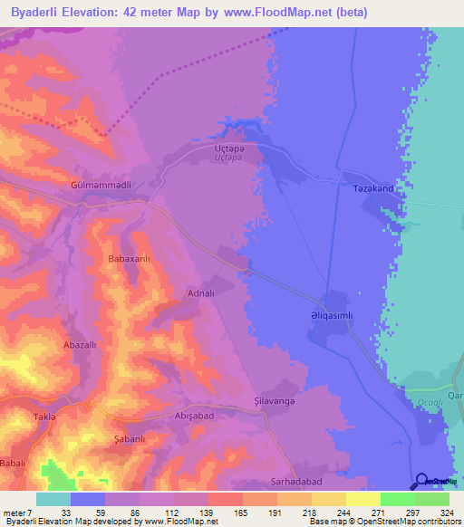 Byaderli,Azerbaijan Elevation Map