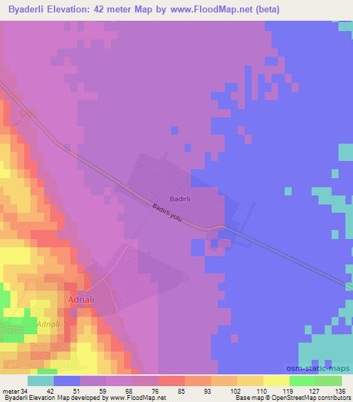 Byaderli,Azerbaijan Elevation Map