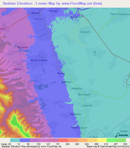 Bedelan,Azerbaijan Elevation Map