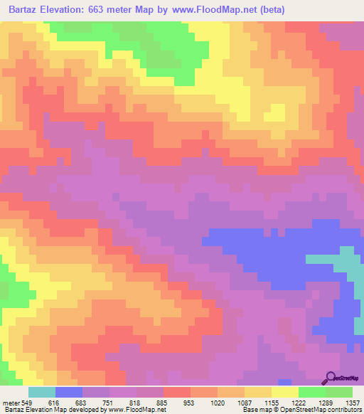 Bartaz,Azerbaijan Elevation Map