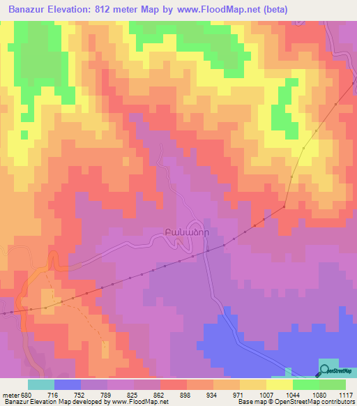 Banazur,Azerbaijan Elevation Map