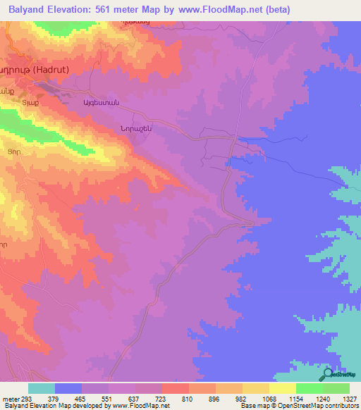 Balyand,Azerbaijan Elevation Map