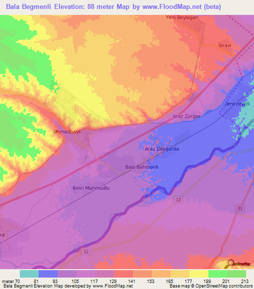 Bala Begmenli,Azerbaijan Elevation Map