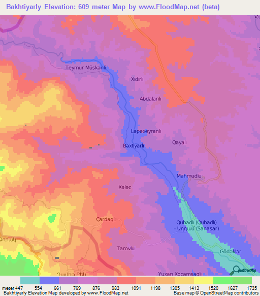 Bakhtiyarly,Azerbaijan Elevation Map