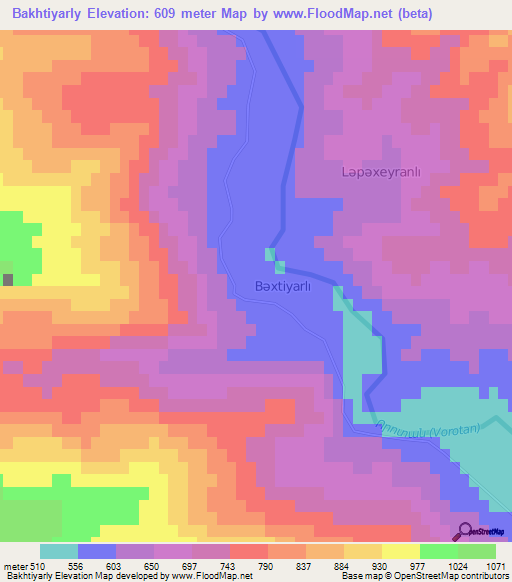 Bakhtiyarly,Azerbaijan Elevation Map