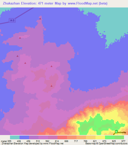 Zhakazhan,Kazakhstan Elevation Map