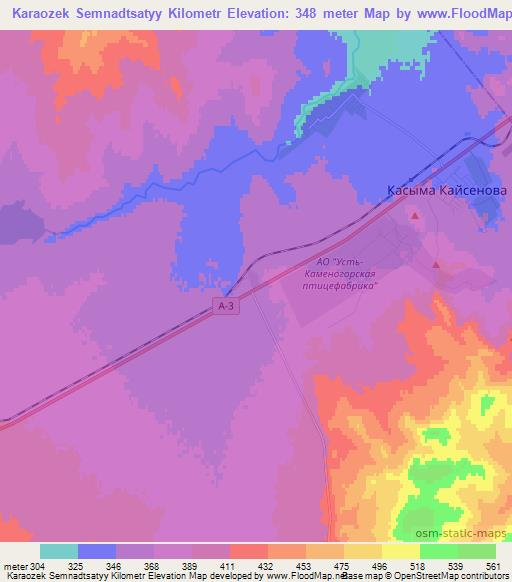 Karaozek Semnadtsatyy Kilometr,Kazakhstan Elevation Map