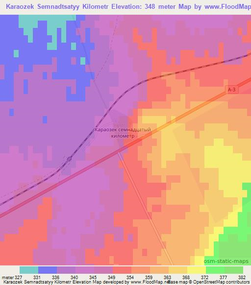 Karaozek Semnadtsatyy Kilometr,Kazakhstan Elevation Map