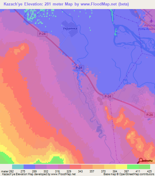 Kazach'ye,Kazakhstan Elevation Map