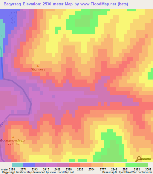 Bagyrsag,Azerbaijan Elevation Map
