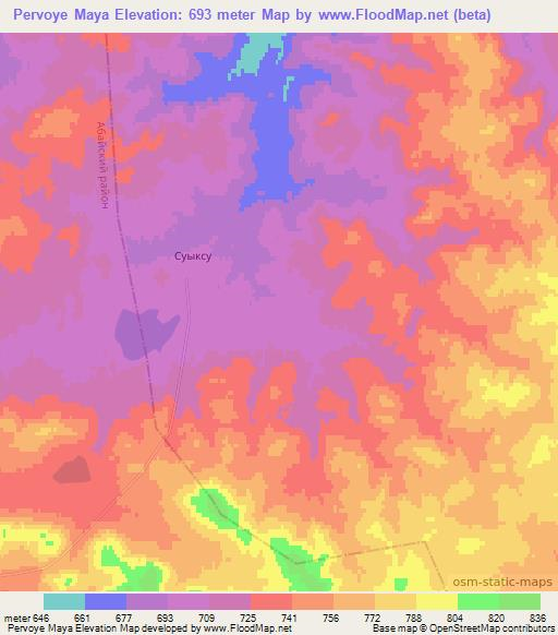 Pervoye Maya,Kazakhstan Elevation Map