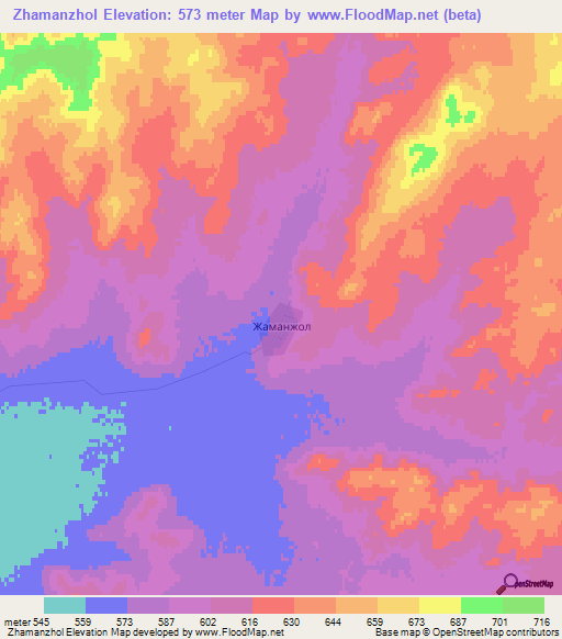 Zhamanzhol,Kazakhstan Elevation Map