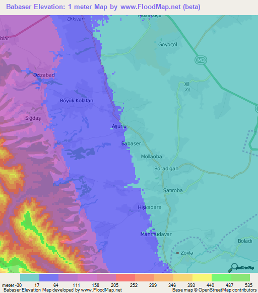 Babaser,Azerbaijan Elevation Map