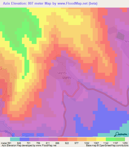 Azix,Azerbaijan Elevation Map