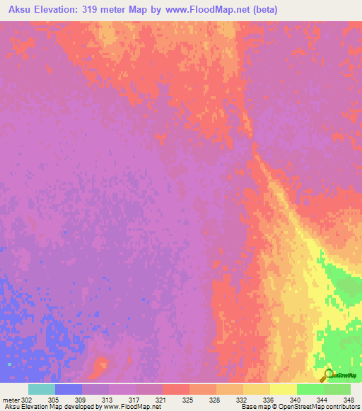 Aksu,Kazakhstan Elevation Map