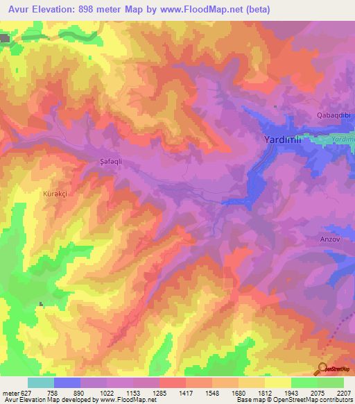 Avur,Azerbaijan Elevation Map