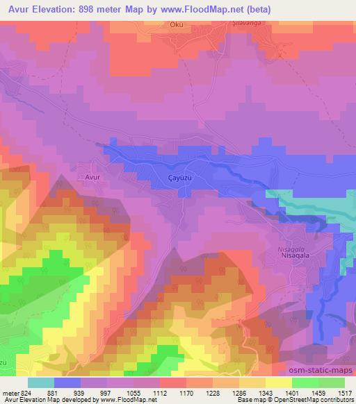 Avur,Azerbaijan Elevation Map